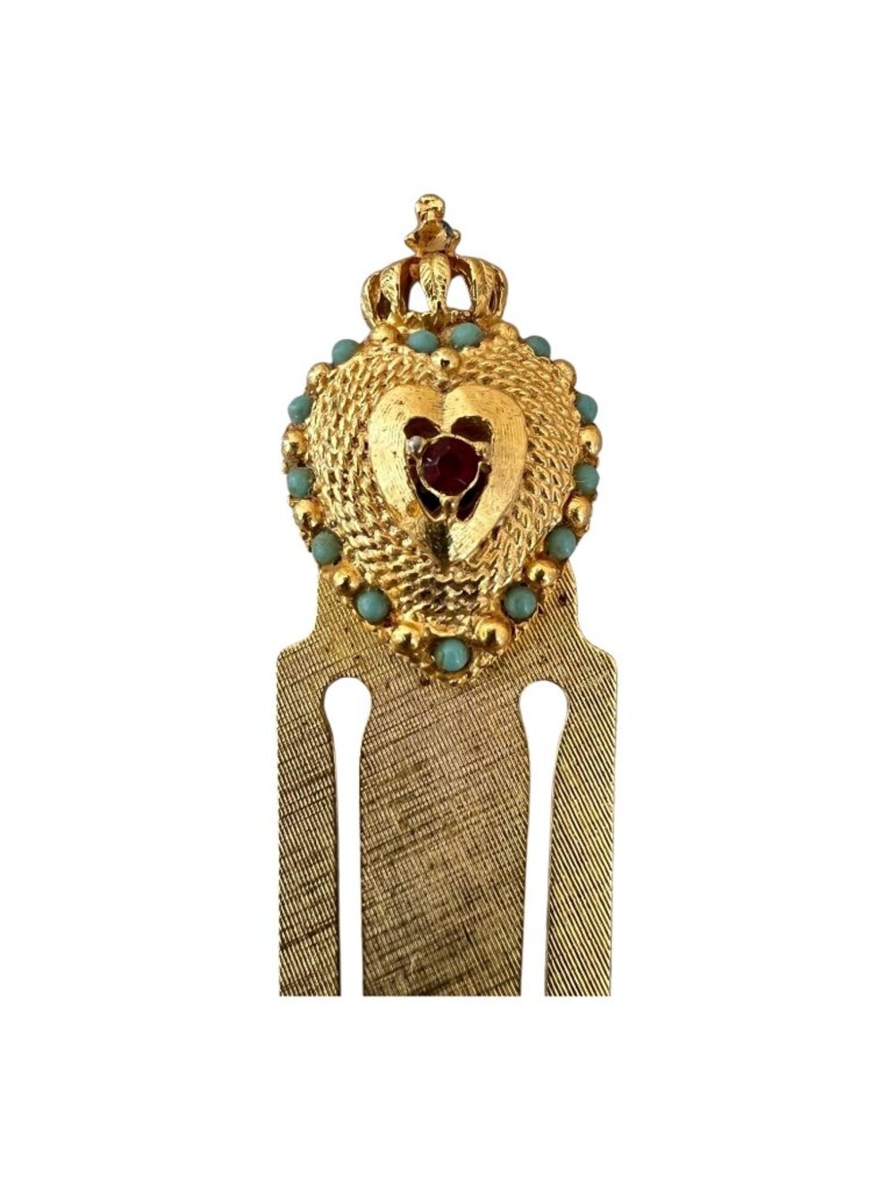 Vintage Florenza Victorian Revival Gold Tone Crown and Heart Jeweled Bookmark - Picture 3 of 6